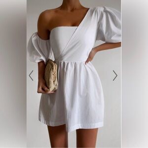 NWT - Showpo. Sula Asymmetric One Shoulder Puff Sleeve Mini Dress - Size 6